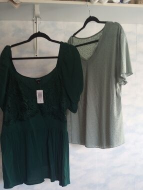 torrid Forest Green & Sage Green Lace-Detail Tunic Duo